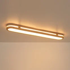Rustic Dimmable LED Wood Oval Flush Mount Light