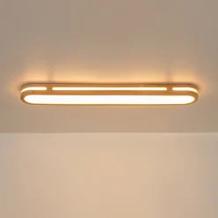 Rustic Dimmable LED Wood Oval Flush Mount Light