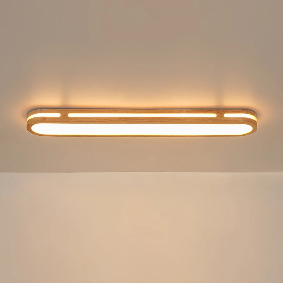 Rustic Dimmable LED Wood Oval Flush Mount Light