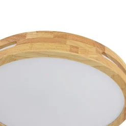 Rustic Dimmable LED Wood Round Flush Mount Light