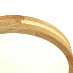 Rustic Dimmable LED Wood Round Flush Mount Light