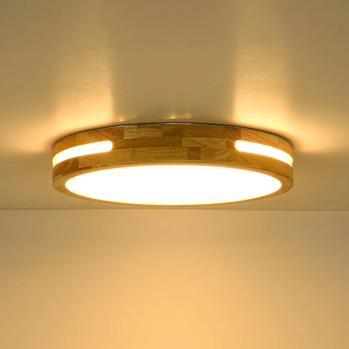 Rustic Dimmable LED Wood Round Flush Mount Light
