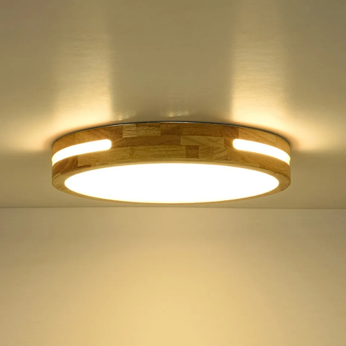 Rustic Dimmable LED Wood Round Flush Mount Light