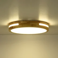 Rustic Dimmable LED Wood Round Flush Mount Light