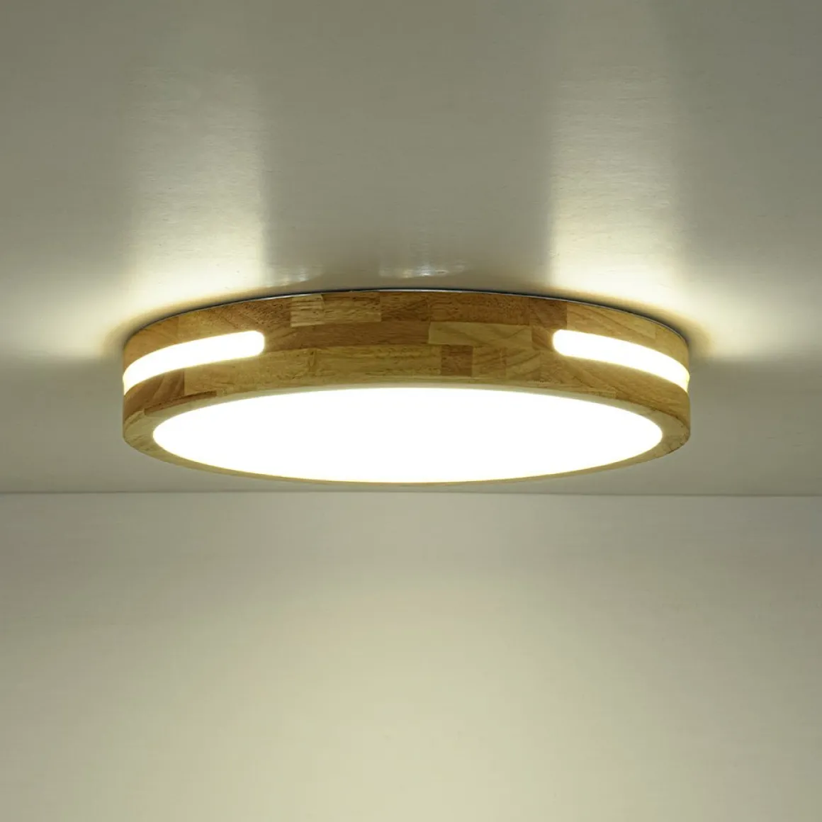 Rustic Dimmable LED Wood Round Flush Mount Light