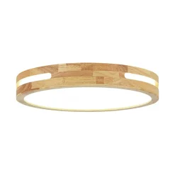 Rustic Dimmable LED Wood Round Flush Mount Light