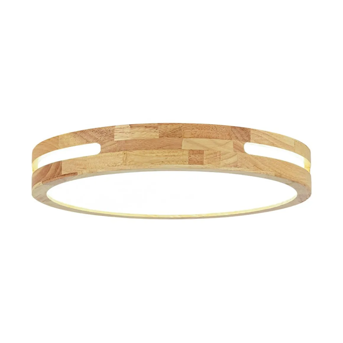 Rustic Dimmable LED Wood Round Flush Mount Light