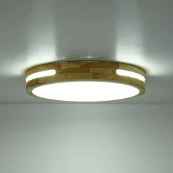 Rustic Dimmable LED Wood Round Flush Mount Light