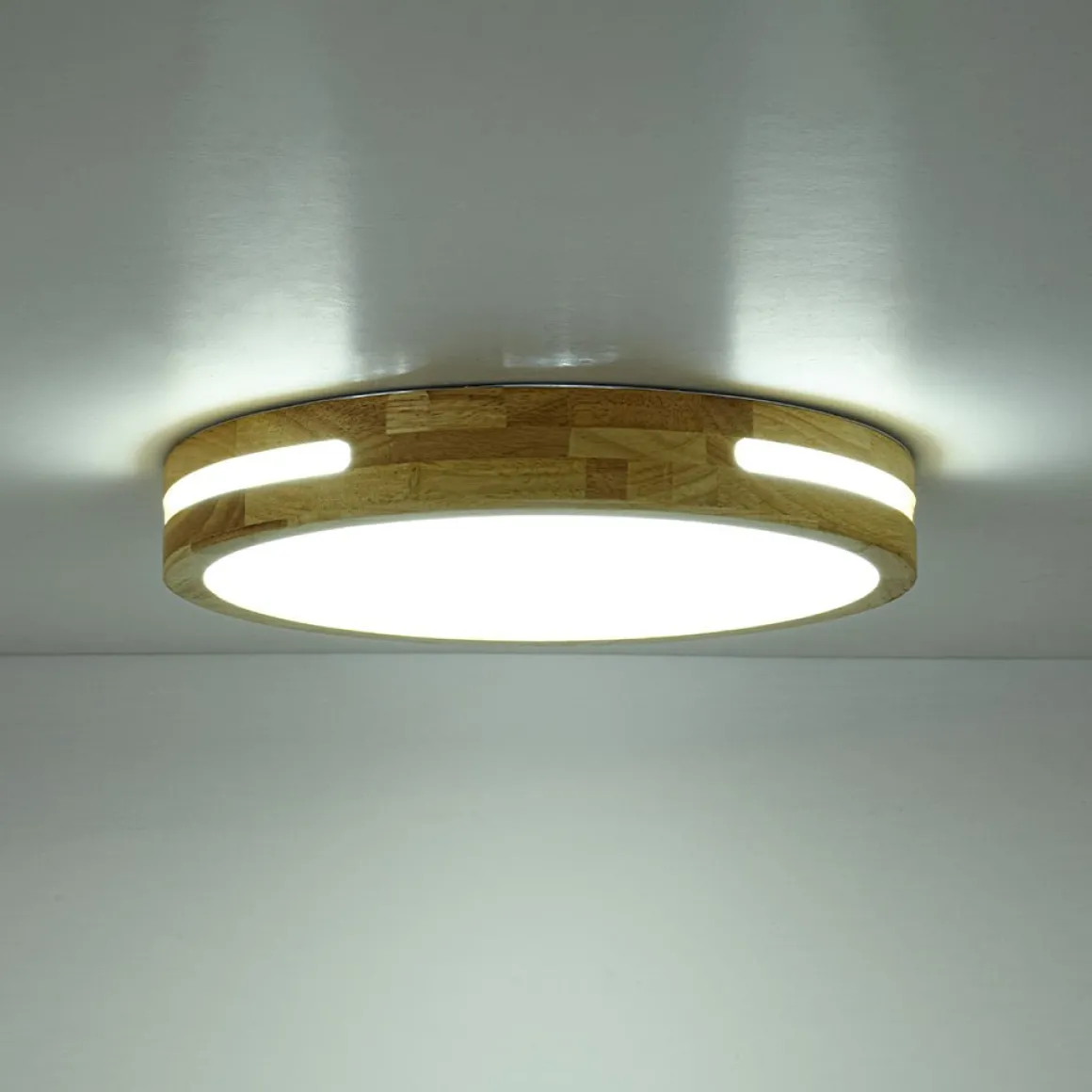 Rustic Dimmable LED Wood Round Flush Mount Light