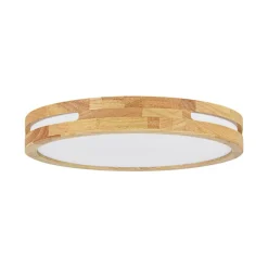 Rustic Dimmable LED Wood Round Flush Mount Light