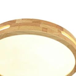 Rustic Dimmable LED Wood Round Flush Mount Light