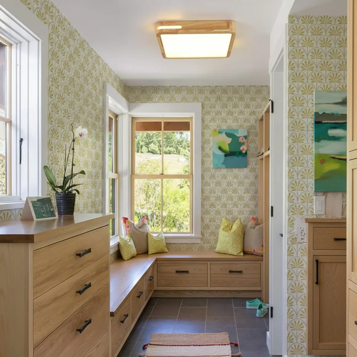 Rustic Dimmable LED Wood Square Flush Mount Light