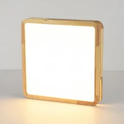 Rustic Dimmable LED Wood Square Flush Mount Light