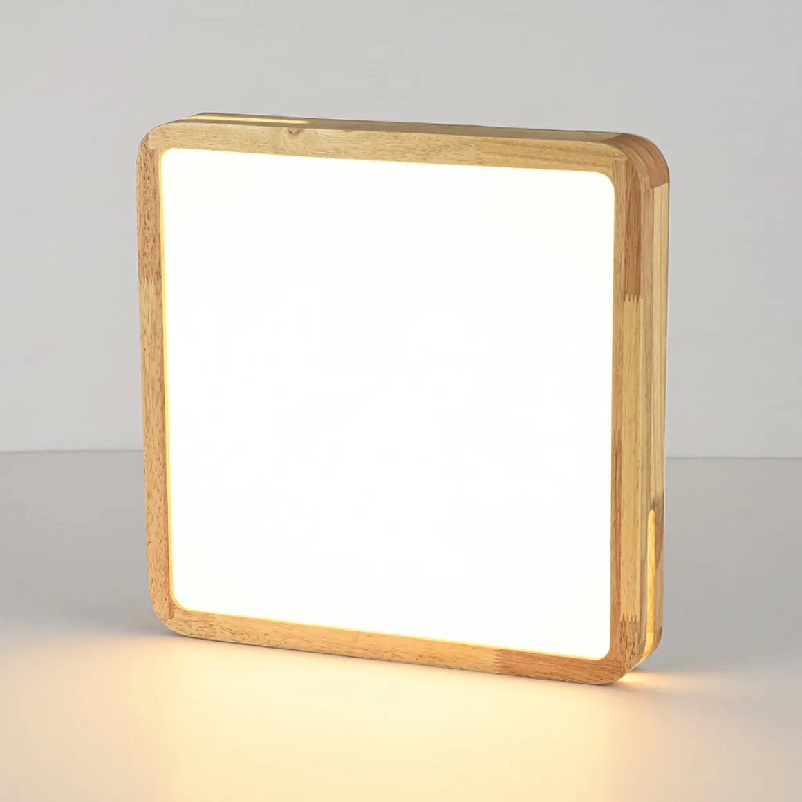 Rustic Dimmable LED Wood Square Flush Mount Light