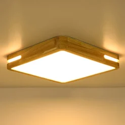 Rustic Dimmable LED Wood Square Flush Mount Light