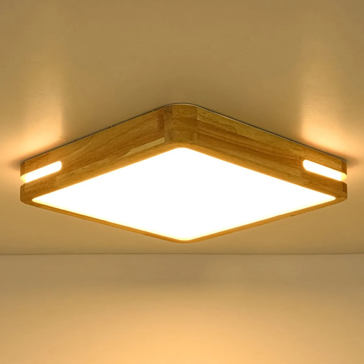 Rustic Dimmable LED Wood Square Flush Mount Light