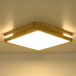 Rustic Dimmable LED Wood Square Flush Mount Light