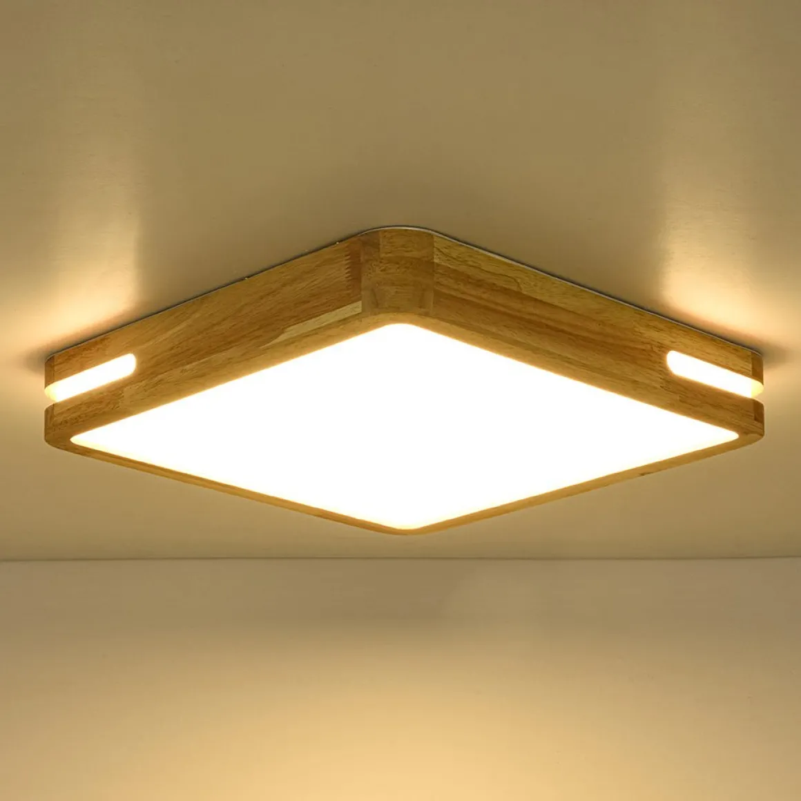 Rustic Dimmable LED Wood Square Flush Mount Light
