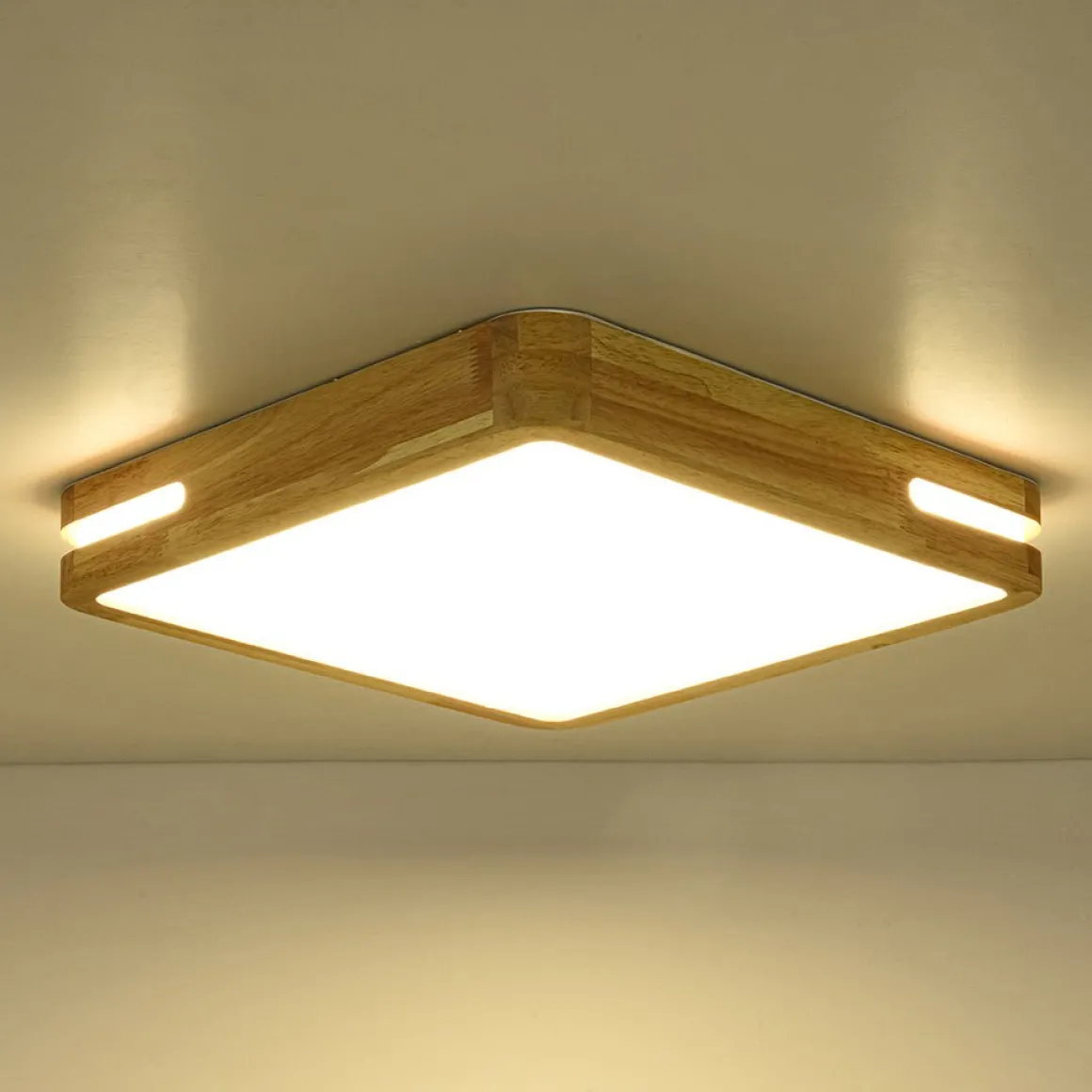 Rustic Dimmable LED Wood Square Flush Mount Light