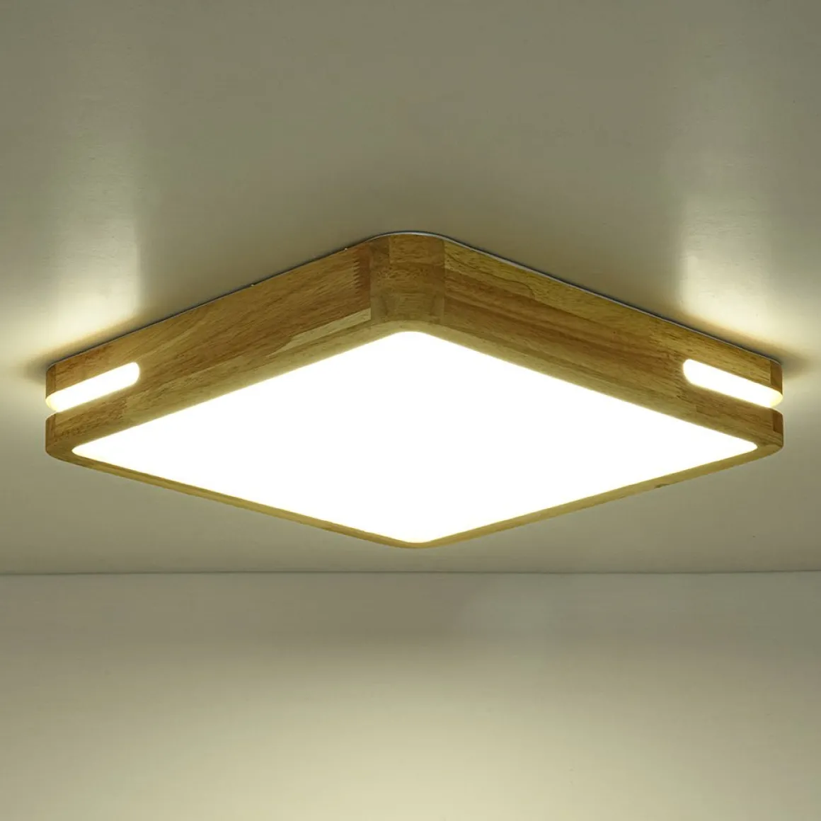 Rustic Dimmable LED Wood Square Flush Mount Light