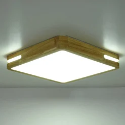 Rustic Dimmable LED Wood Square Flush Mount Light