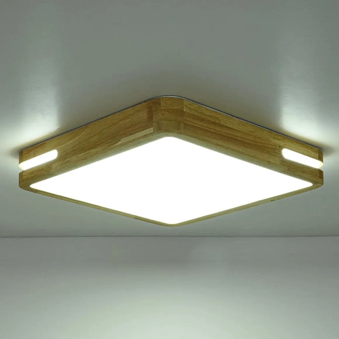 Rustic Dimmable LED Wood Square Flush Mount Light