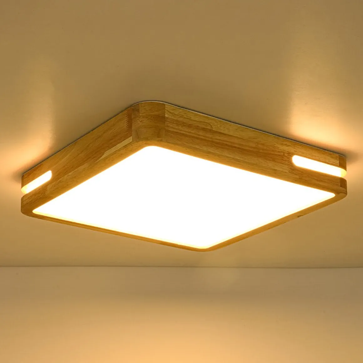 Rustic Dimmable LED Wood Square Flush Mount Light