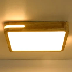 Rustic Dimmable LED Wood Square Flush Mount Light