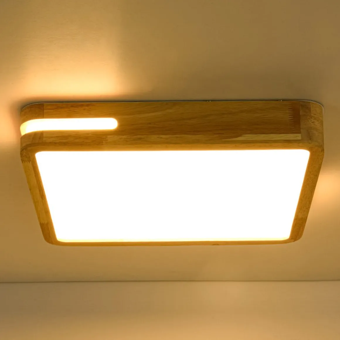 Rustic Dimmable LED Wood Square Flush Mount Light