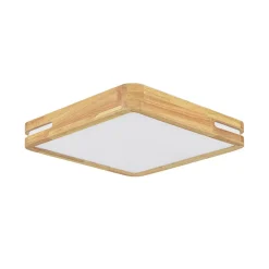 Rustic Dimmable LED Wood Square Flush Mount Light
