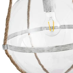 Rustic Hemp Rope Distressed White Glass Globe Pendant Light