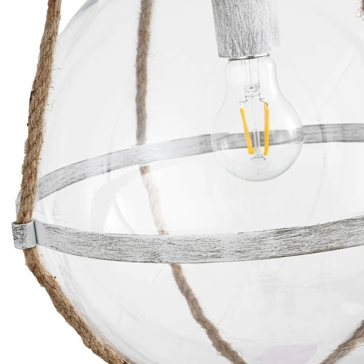 Rustic Hemp Rope Distressed White Glass Globe Pendant Light