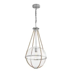 Rustic Hemp Rope Distressed White Glass Globe Pendant Light