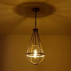 Rustic Hemp Rope Distressed White Glass Globe Pendant Light