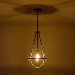 Rustic Hemp Rope Distressed White Glass Globe Pendant Light