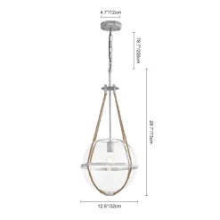 Rustic Hemp Rope Distressed White Glass Globe Pendant Light