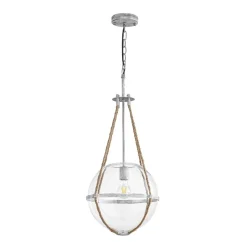 Rustic Hemp Rope Distressed White Glass Globe Pendant Light