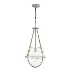 Rustic Hemp Rope Distressed White Glass Globe Pendant Light