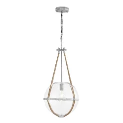 Rustic Hemp Rope Distressed White Glass Globe Pendant Light