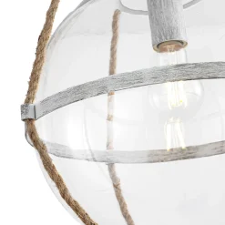 Rustic Hemp Rope Distressed White Glass Globe Pendant Light
