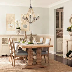 Rustic Hemp Rope Wooden Round Candle Chandelier
