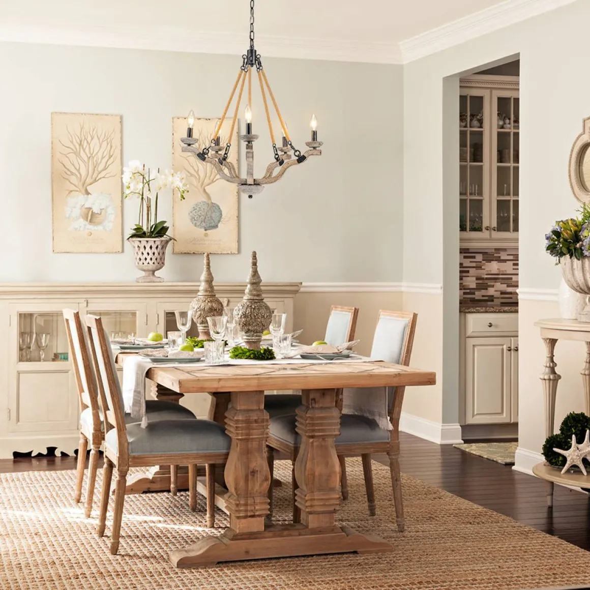 Rustic Hemp Rope Wooden Round Candle Chandelier