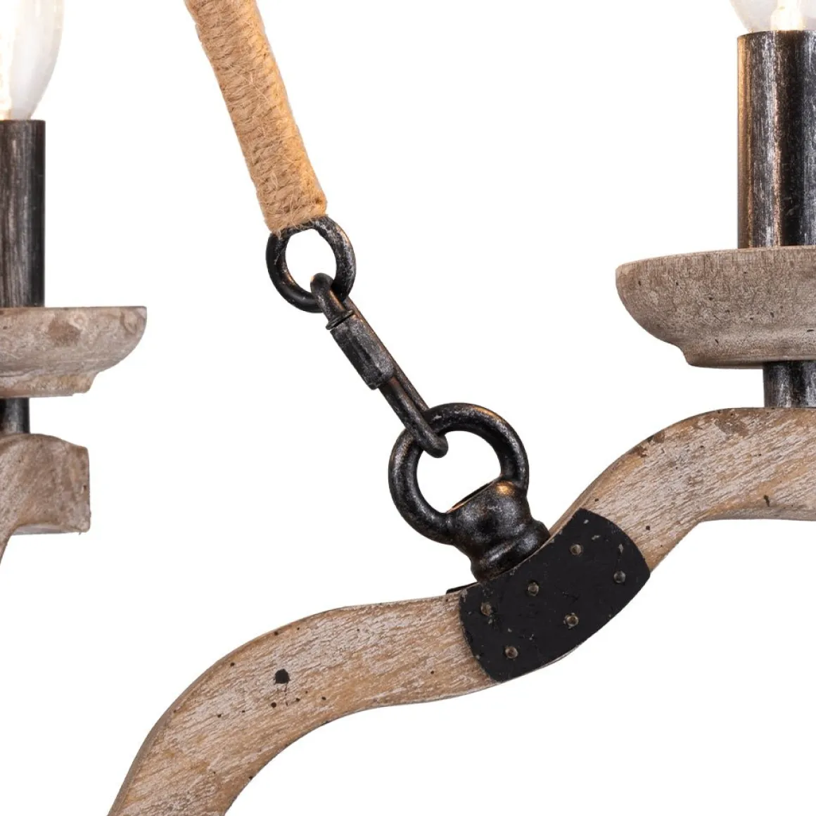 Rustic Hemp Rope Wooden Round Candle Chandelier