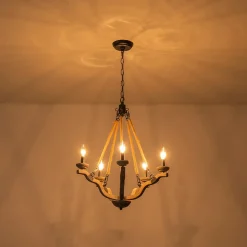 Rustic Hemp Rope Wooden Round Candle Chandelier