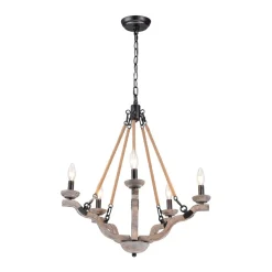 Rustic Hemp Rope Wooden Round Candle Chandelier