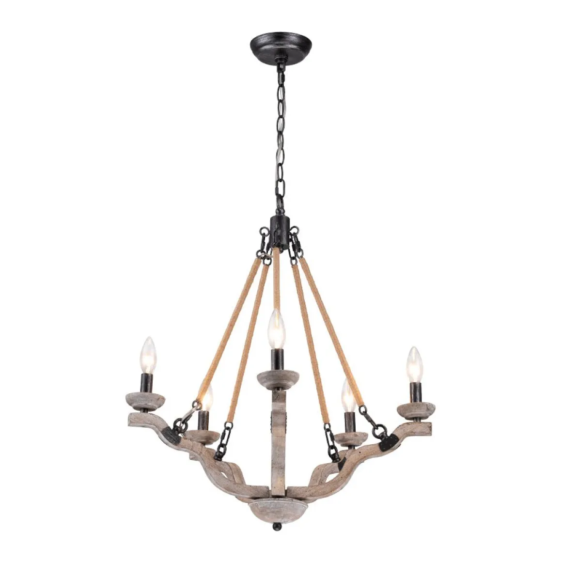 Rustic Hemp Rope Wooden Round Candle Chandelier