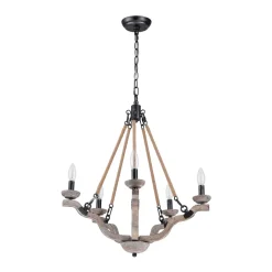 Rustic Hemp Rope Wooden Round Candle Chandelier