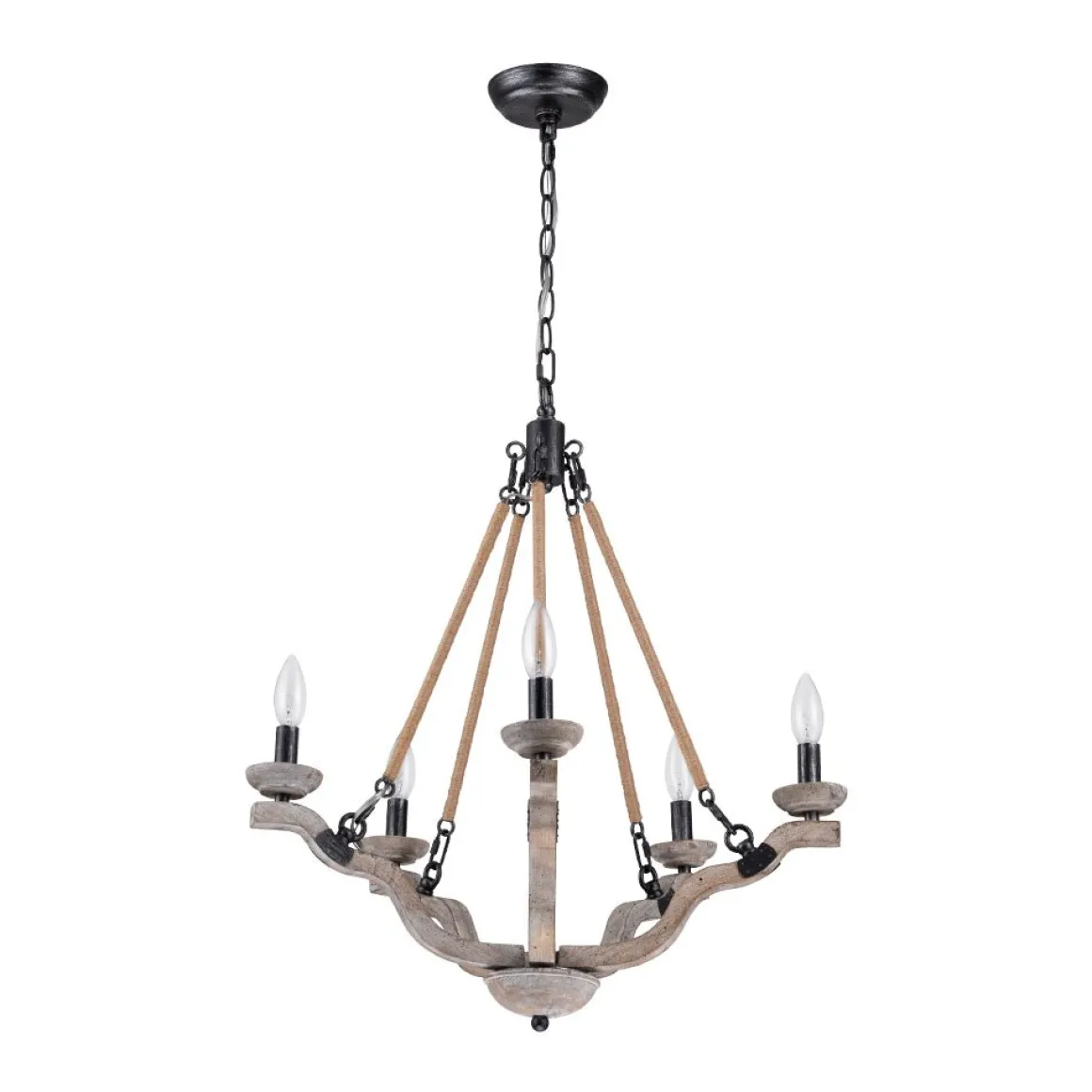 Rustic Hemp Rope Wooden Round Candle Chandelier