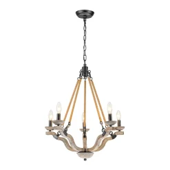 Rustic Hemp Rope Wooden Round Candle Chandelier