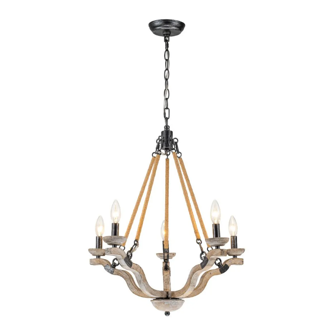 Rustic Hemp Rope Wooden Round Candle Chandelier